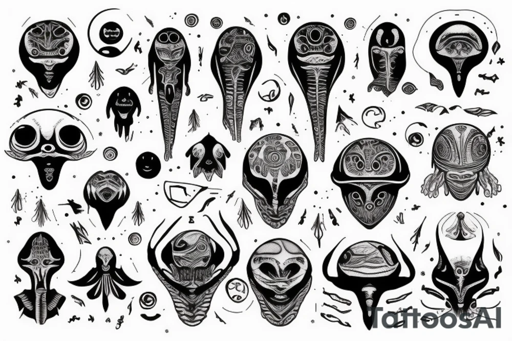 alien simple meditation symmetric like human tattoo idea