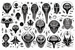 alien simple meditation symmetric like human tattoo idea