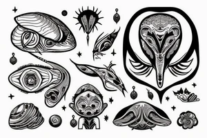 alien simple meditation symmetric like human tattoo idea