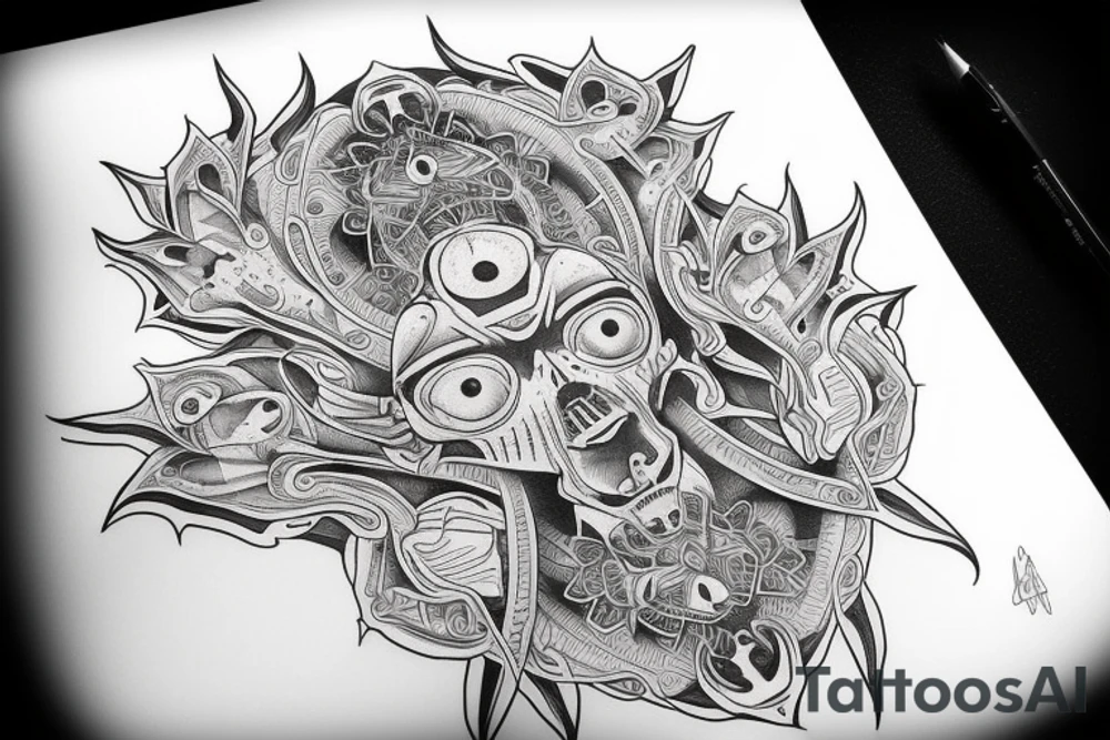 full body alien simple meditation symmetric tattoo idea