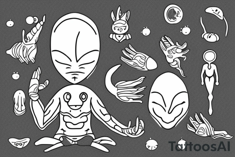 full body alien simple meditation symmetric tattoo idea