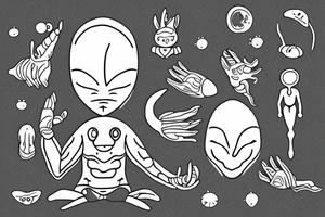full body alien simple meditation symmetric tattoo idea