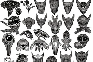full body alien simple meditation symmetric tattoo idea