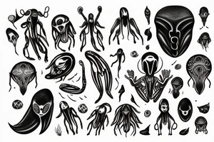 full body alien simple meditation symmetric tattoo idea