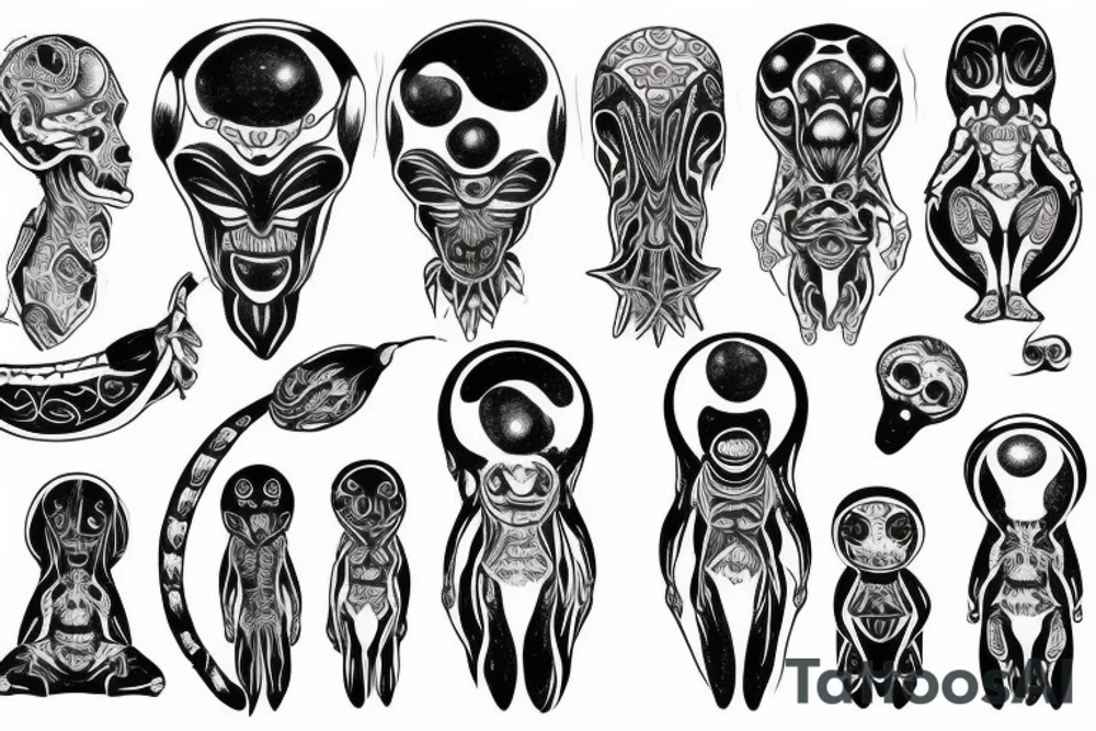 full body alien simple meditation symmetric tattoo idea