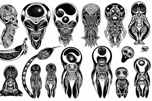 full body alien simple meditation symmetric tattoo idea
