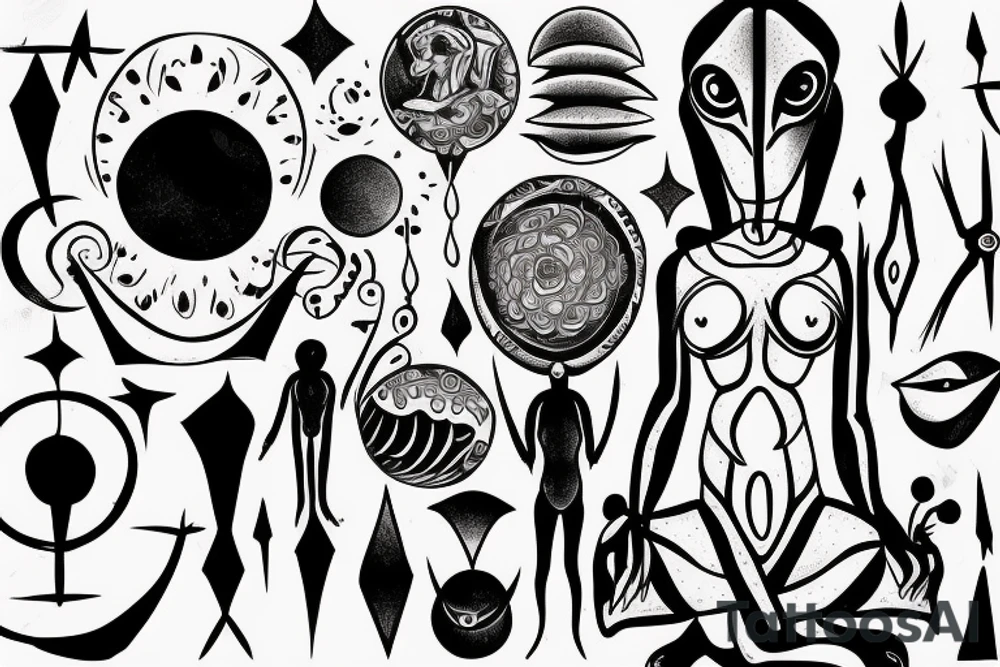 full body alien simple meditation symmetric tattoo idea