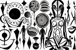 full body alien simple meditation symmetric tattoo idea