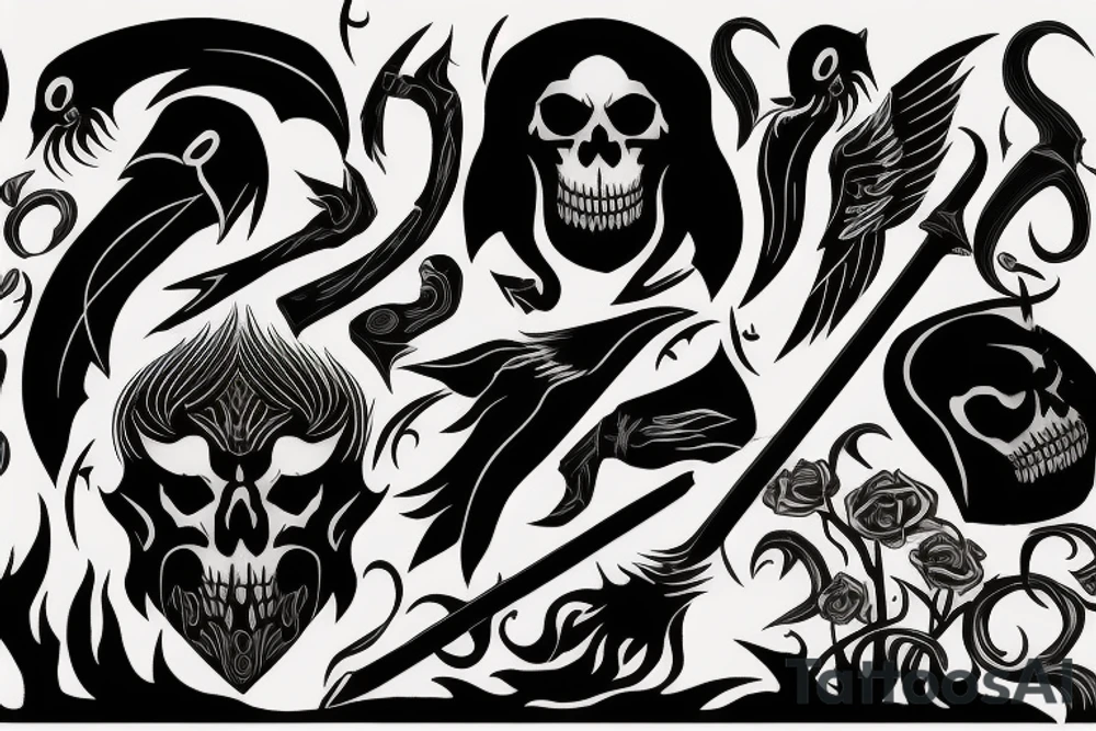 dark shadow reaper scythe tattoo idea