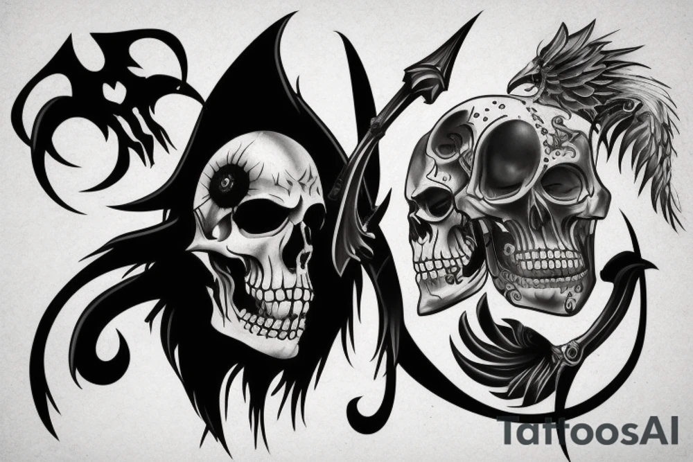 dark shadow reaper scythe tattoo idea