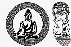 alien meditating like buddha simple symmetric tattoo idea
