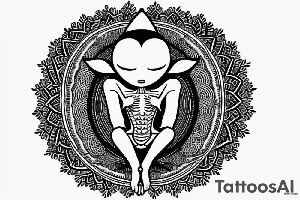 alien meditating simple symmetric tattoo idea