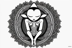 alien meditating simple symmetric tattoo idea