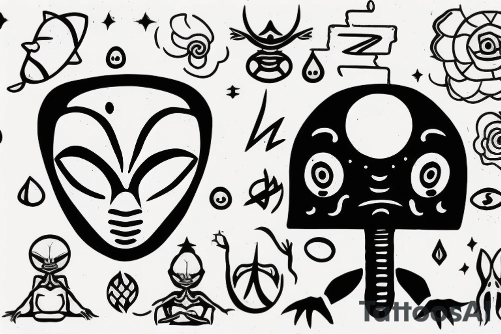 alien meditating simple symmetric tattoo idea