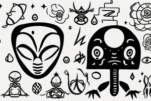 alien meditating simple symmetric tattoo idea