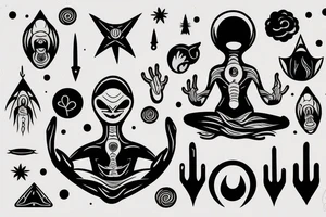 alien meditating simple symmetric tattoo idea