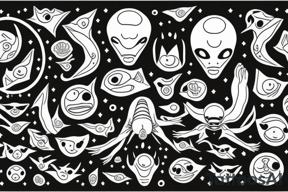 alien meditating simple symmetric tattoo idea