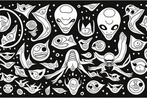 alien meditating simple symmetric tattoo idea
