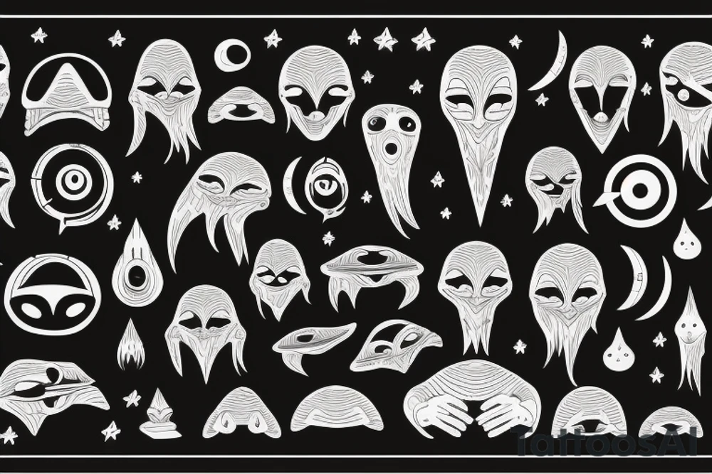 alien meditating simple symmetric tattoo idea