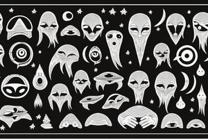 alien meditating simple symmetric tattoo idea