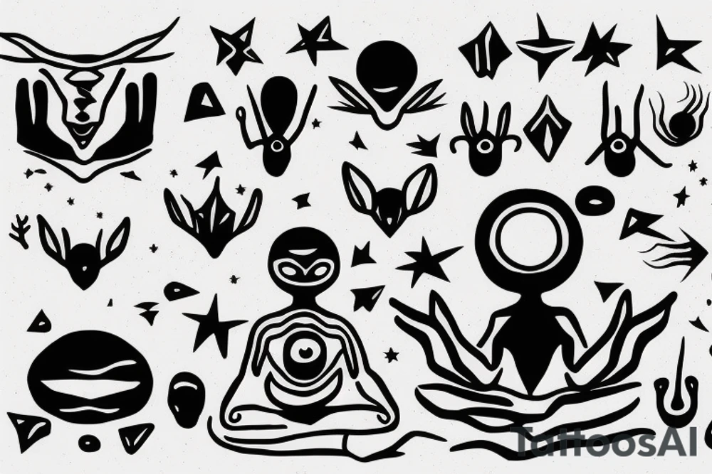 alien meditating simple symmetric tattoo idea
