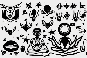 alien meditating simple symmetric tattoo idea