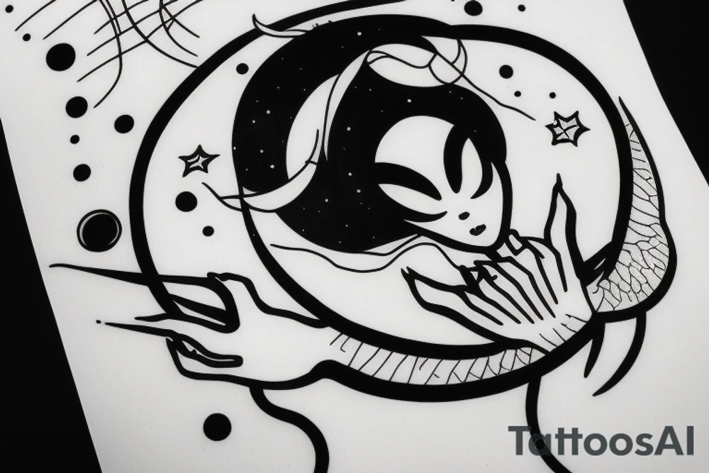 alien meditating simple symmetric tattoo idea