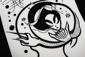 alien meditating simple symmetric tattoo idea