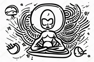 alien meditating with big head simple symmetric tattoo idea
