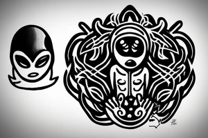 alien meditating with big head simple symmetric tattoo idea