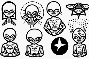 alien meditating with big head simple symmetric tattoo idea