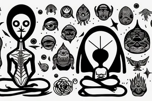 alien meditating with big head simple symmetric tattoo idea