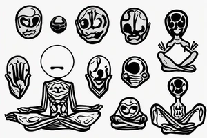 alien meditating with big head simple symmetric tattoo idea