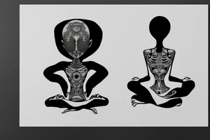 alien meditating with long head simple symmetric tattoo idea