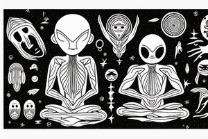 alien meditating with long head simple symmetric tattoo idea