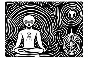 alien meditating with long head simple symmetric tattoo idea