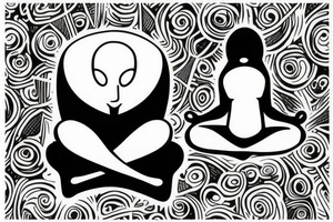 alien meditating with long head simple symmetric tattoo idea