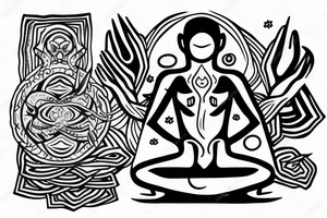 alien meditating with long head simple symmetric tattoo idea