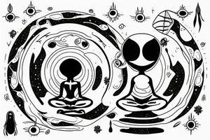 alien meditating with long head simple symmetric tattoo idea