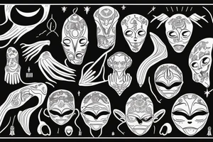alien meditating with long head simple symmetric tattoo idea