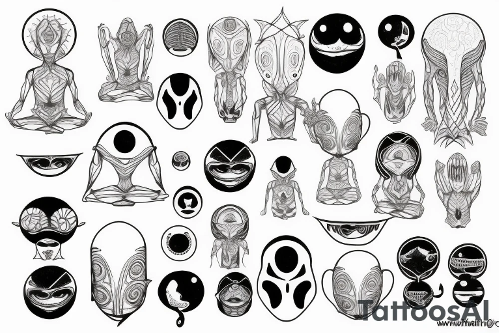 alien meditating with long head simple symmetric tattoo idea