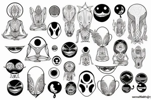 alien meditating with long head simple symmetric tattoo idea