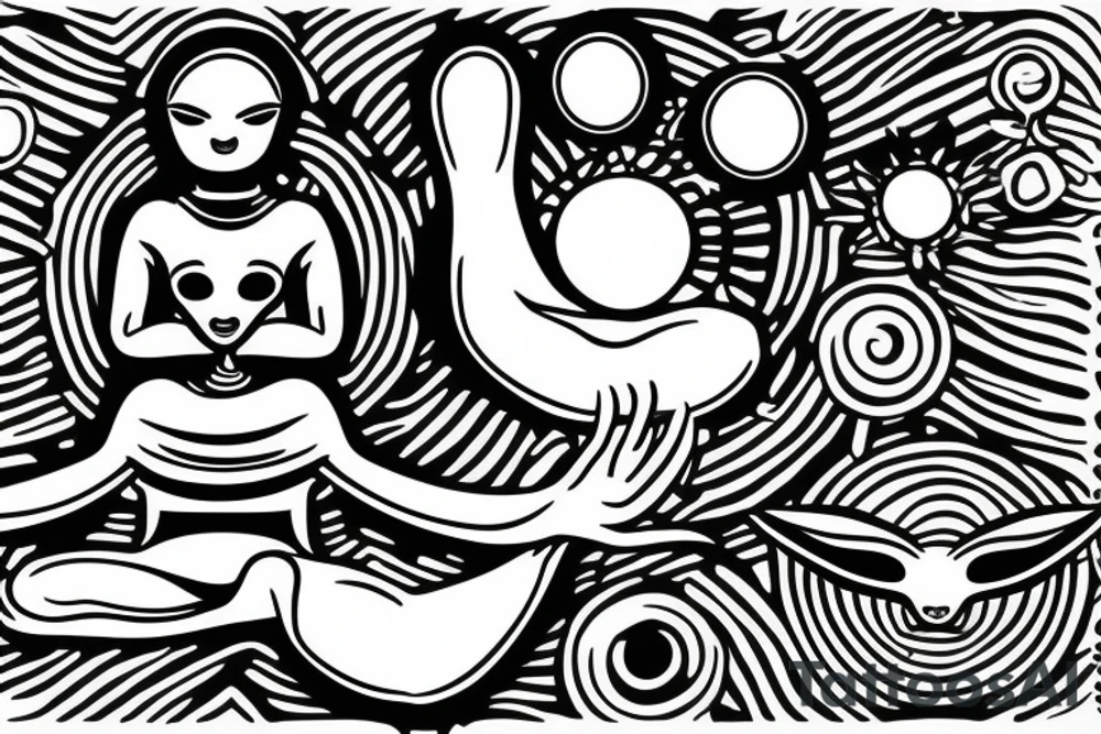 alien meditating with long head simple symmetric tattoo idea