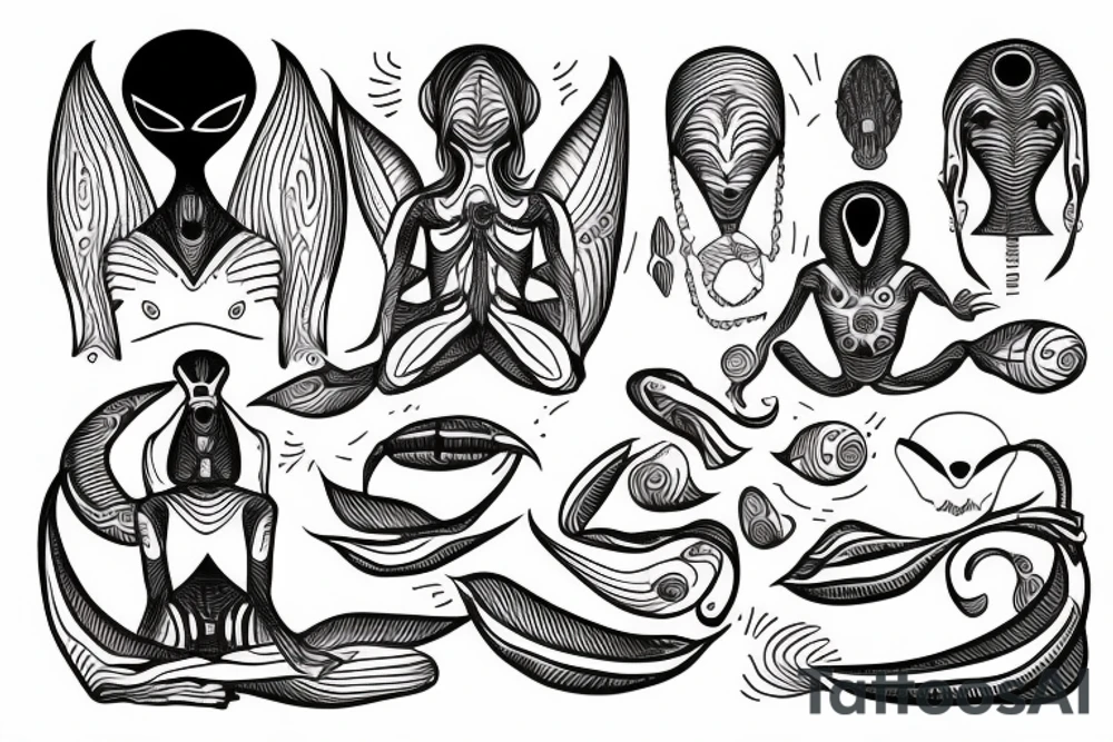 alien meditating with long head simple symmetric tattoo idea