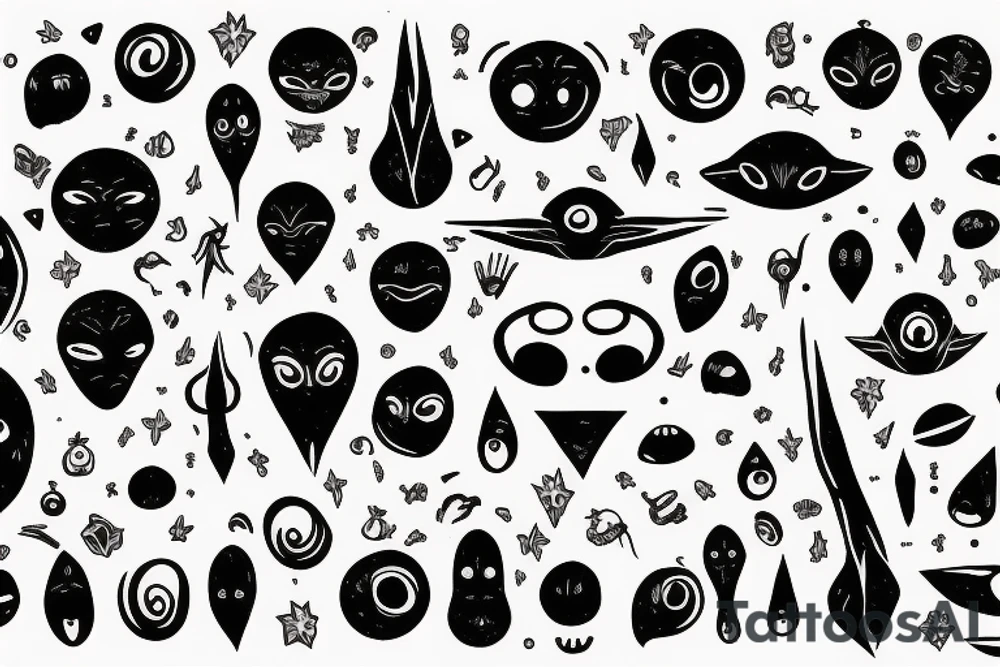 alien meditating with long head simple symmetric tattoo idea