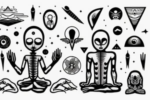 alien meditating with long head simple symmetric tattoo idea