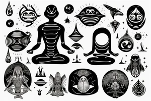 alien meditating with long head simple symmetric tattoo idea