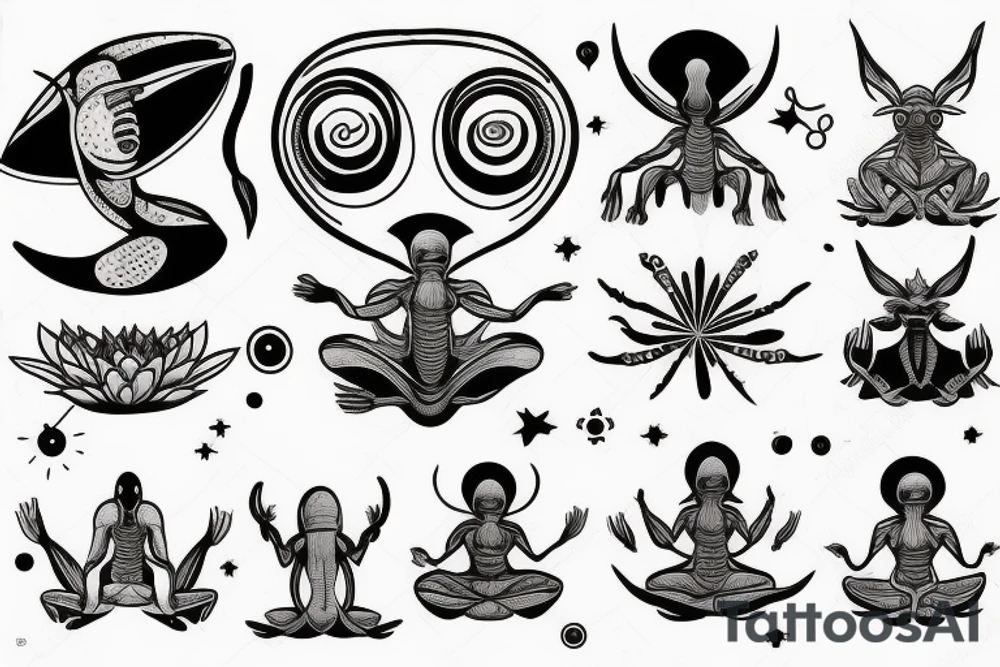 classic alien meditating simple symmetric tattoo idea