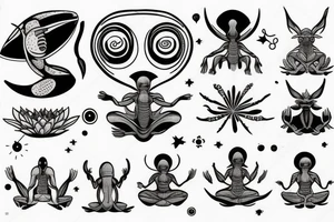 classic alien meditating simple symmetric tattoo idea