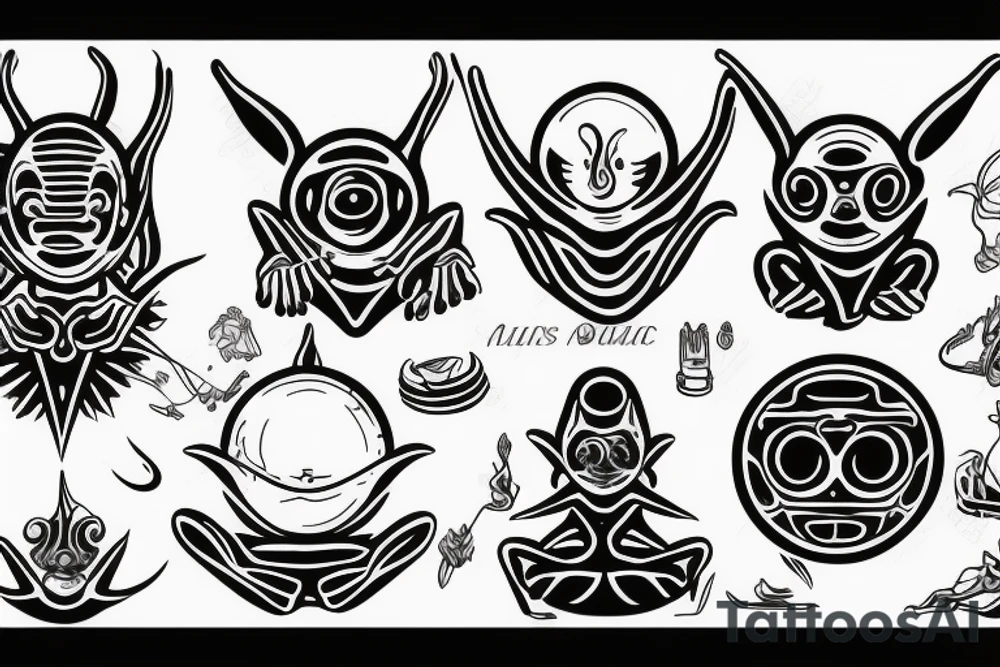 classic alien meditating simple symmetric tattoo idea
